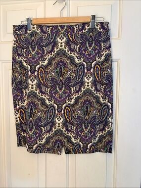J. Crew Purple Paisley-Print Pencil Skirt with Cream Base